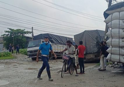 मोरङको कटहरी खण्डको हाटखोला–कटहरी खण्डमा फस्यो ट्रक, यातायात अबरुद्ध