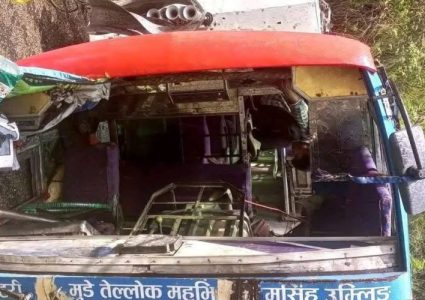 धनकुटामा बस पल्टिँदा ११ जना यात्रु घाइते