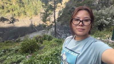 बुढीगण्डकीमा बाढी आएपछि पहाड चढेर ज्यान जोगाएकी फुर्बु साङ्बो